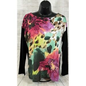 Women S Woven Knit Blouse Floral Artsy Watercolor Statement Bold
